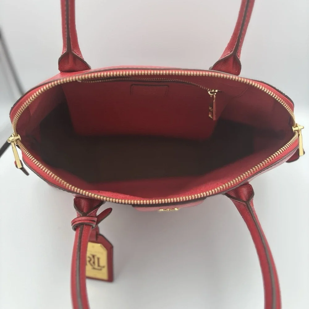 Ralph Lauren Tate Dome Satchel Red Leather Bag Gold Accents No Shoulder Strap - Picture 6 of 16